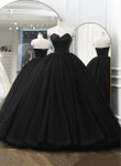 Black Tulle Sweetheart Ball Gown Sweet 16 Dress, Black Long Formal Dress