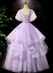 Lavender Tulle V-neckline Sweet 16 Dress with Flowers, Lavender Formal Dress Prom Dress