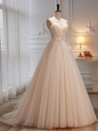 Ivory Tulle with Flowers Straps Prom Dress, A-line Ivory Party Dress