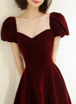 Wine Red Velvet Sweetheart Long Party Dress, A-line Wine Red Prom Dress