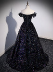 Black Sequins Off Shoulder Beaded Party Dress, A-line Black Formal Dress