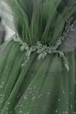 Glam Green Layers Tulle Straps Beaded Long Party Dress, Green Long Formal Dress