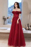 Wine Red Off Shoulder Beaded Sweetheart Long Party Dress, A-line Prom Dress