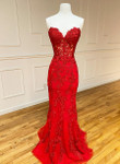 Red Mermaid Sweetheart Lace-up Long Formal Dress, Red Evening Dress