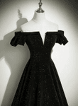 Black Velvet Off Shoulder Long Party Dress, A-line Black Bridesmaid Dress