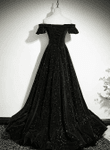 Black Velvet Off Shoulder Long Party Dress, A-line Black Bridesmaid Dress