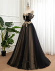 Black and Champagne Sweetheart Off Shoulder Party Dress, A-line Prom Dress