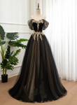 Black and Champagne Sweetheart Off Shoulder Party Dress, A-line Prom Dress
