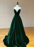 Dark Green Velvet Straps Long Backless Party Dress, Green Long Formal Dress