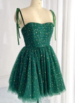 Dark Green Tulle Straps Short Party Dress, Green Homecoming Dress Prom Dress