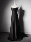 Black Satin Long Formal Dress Wedding Party Dress, Black A-line Prom Dress