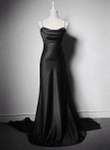 Black Satin Long Formal Dress Wedding Party Dress, Black A-line Prom Dress