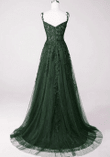 Chic Dark Green Long A-line Tulle Prom Dress Party Dress, Dark Green Evening Dress