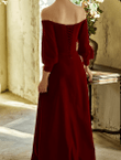 Red Elegant Off Shoulder Long Sleeves Party Dress, Red Long Formal Dress Prom Dress