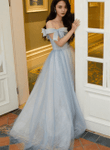 Lovely Blue A-line Floor Length Party Dress, Light Blue Tulle Prom Dress