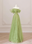 A-line Green Off Shoulder Tulle Party Dress, Green Prom Dress Formal Dress