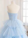 Light Blue Tulle Layers A-line Long Formal Dress, Light Blue Tulle Sweet 16 Dress
