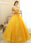 Yellow Off Shoulder Ball Gown Tulle with Lace Sweet 16 Dress, Yellow Prom Dress