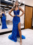 Royal Blue Tulle with Lace Straps Long Prom Dress, Royal Blue Long Evening Dress