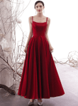 Wine Red Satin Straps Wedding Party Dress, Wine Red Bridesmaid Dress