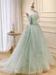 Light Green Off Shoulder Beaded Tulle Party Dress, Light Green A-line Prom Dress