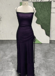 Black and Purple Unique Cross Back Long Party Dress, Sexy Long Prom Dress