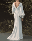 Elegant Deep V Bridal Prom Dress Backless Evening Dress, Long Sleeve Bridal Gown