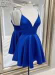 Royal Blue Satin Straps V-neckline Homecoming Dress, Royal Blue Prom Dress