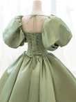 Green Satin Beaded Long Party Dress, Green Satin Prom Dress Formal Dress