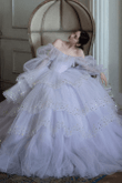 Long Sleeves Layered Lavender Tulle Long Prom Dress, Lavender Formal Evening Dress