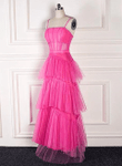 Pink Tulle Straps Long Prom Dress, Hot Pink Homecoming Dress Formal Dress