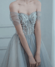 Grey Off Shoulder Sweetheart Beaded Long Party Dress, Grey Tulle Prom Dress
