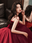 Wine Red Tea Length Homecoming Dress, Velvet Tea Length Prom Dress Formal Dress