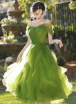 Cute Green Short Sleeves Knee Length Party Dress, Green Homecoming Dress
