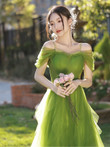Cute Green Short Sleeves Knee Length Party Dress, Green Homecoming Dress