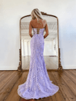 Lavender Mermaid Sweetheart Sleeveless Long Prom Dress, Lace Long Party Dress
