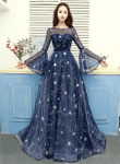 Navy Blue Round Neckline Long Party Dress, Navy Blue Prom Dress Evening Dress