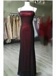 Black and Red Square Neckline Party Dress, Black and Red Long Evening Dress
