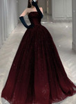 Black And Tulle Shiny Tulle Long Evening Dress, Black And Red Prom Dress