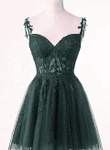 Dark Green Tulle With Lace Short Homecoming Dress,V-neckline Green Short Prom Dress