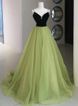 Chic Green and Black Long Evening Dress Party Dress, Green A-line Prom Dress