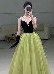 Chic Green and Black Long Evening Dress Party Dress, Green A-line Prom Dress