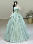 Charming Green Strapless Tulle Floor Length Prom Dress, A-line Green Evening Dress