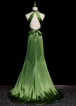 Chic Green Backless Halter Party Dress, Green Long Evening Dress Prom Dress