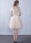 Cute Champagne A-line Tulle with Lace Short Prom Dress, Champagne Homecoming Dress