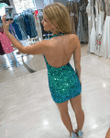 Shiny Sequins Tight Halter Short Homecoming Dress, Short Party Dress