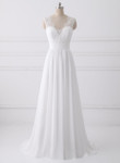 White Tulle with Lace Simple V-neckline Long Party Dress, White Wedding Dress