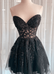 Black Tulle with Lace Sweetheart Homecoming Dress, Black Short Prom Dress