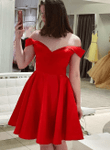 Red Satin Off Shoulder Short Party Dress, Red Short Homecoming Dress