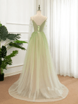 Green Tulle Gradient Long Party Dress, Green Floor Length Formal Dress